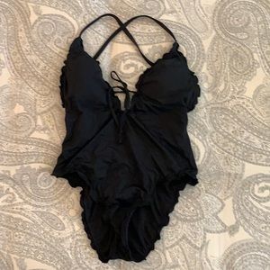 Black one-piece bathing suit